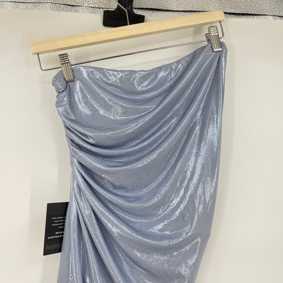Norma Kamali | Strapless Diana Pickleball Dress in Misty Blue Metallic Mini S - Picture 8 of 16